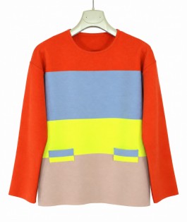Pulover color block (Vermilion) din lână